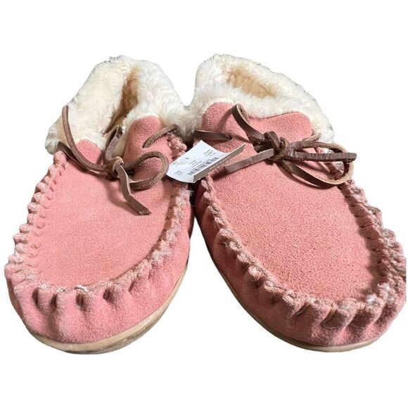 NWT J. Crew Leather Pink Moccasin Slippers With Brown Tie - Picture 2 of 6